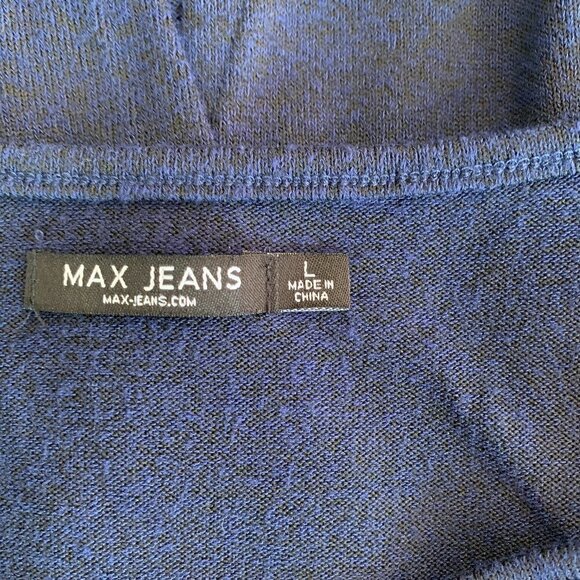 MAX  JEANS Navy Top with Crochet Sleeves  and Open Back detail.  Scoop Neck - Picture 7 of 7